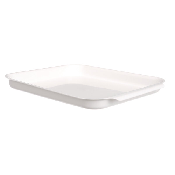 A white rectangular plastic tray with a handle.
