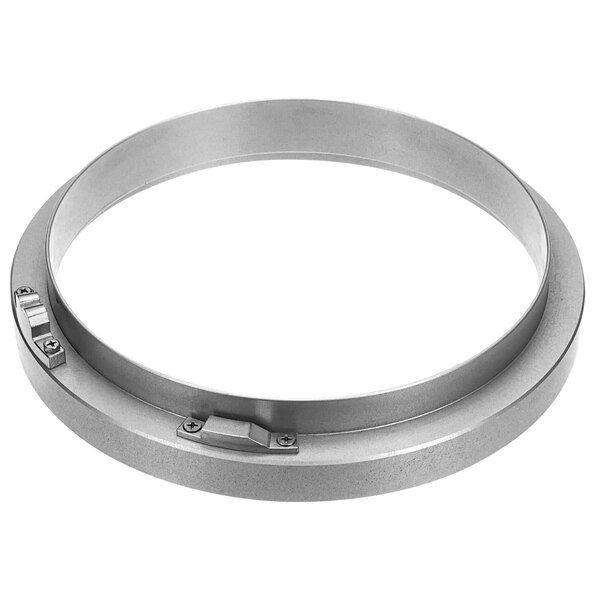 A round silver metal slide sheath with screws.