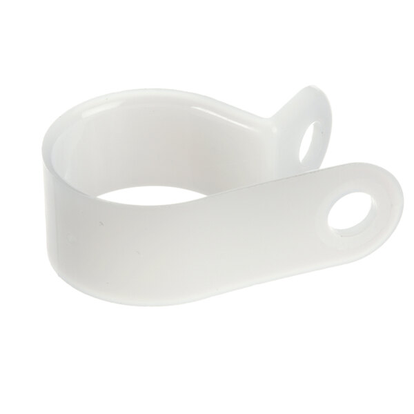 A white plastic Bunn clamp with holes.