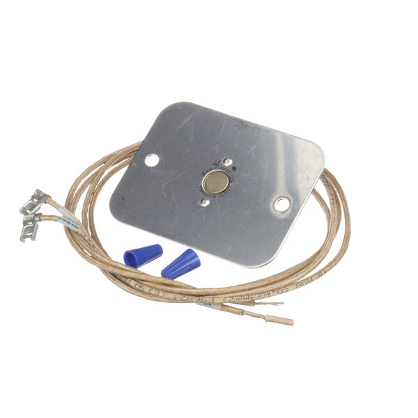 A Vulcan oven limit assembly field replacement kit with a metal plate and blue connectors.