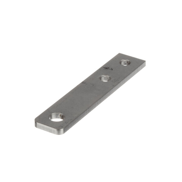 A stainless steel Frymaster hinge plate with two holes.