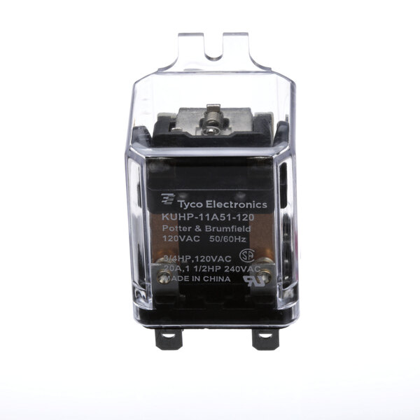 A close-up of a Southbend 120V relay with a clear plastic case.