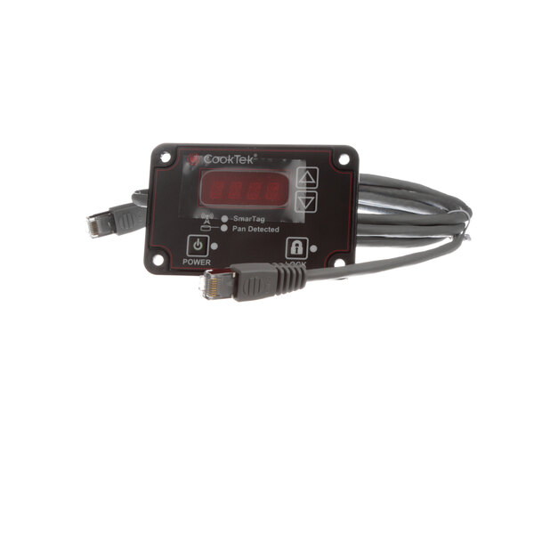 A black CookTek small control box with a red digital display and a black cable.