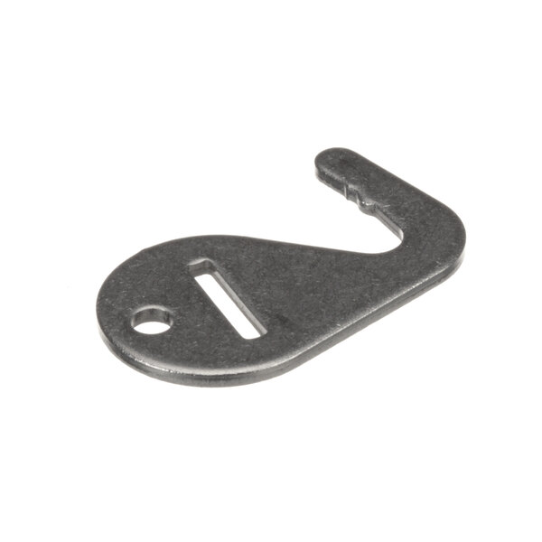 A metal Rational latch hook with a hole in it.
