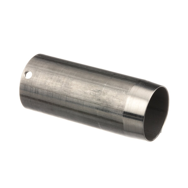 A stainless steel cylindrical metal tube with a hole in it.