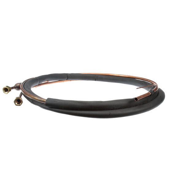 A black and copper tube with a black and copper wire attached.