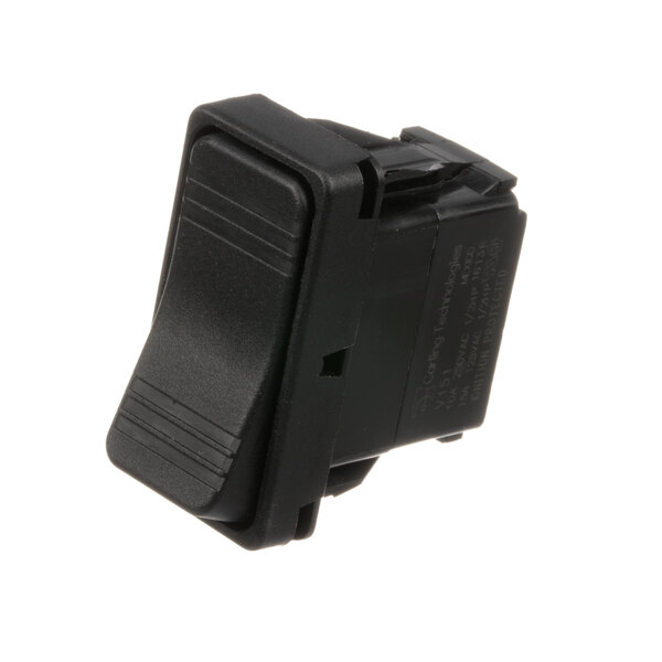 A close up of a black Frymaster rocker switch with a black plastic cover.