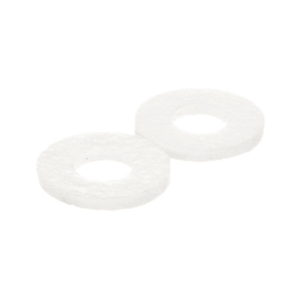 Two round white rubber gaskets.