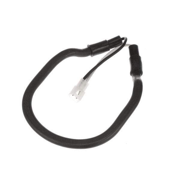 A black electrical wire with a white connector.