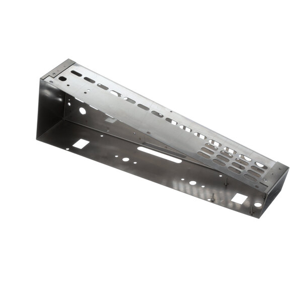 A white metal bracket with holes.