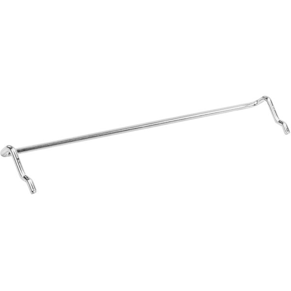 A chrome metal rack slide with a long metal rod.