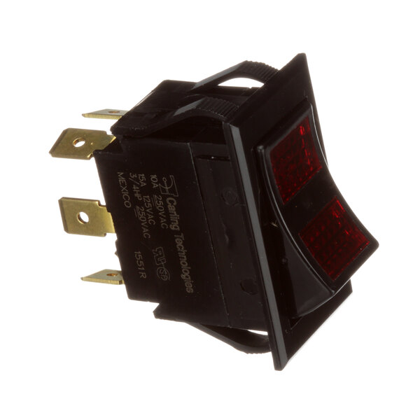 A black Vulcan rocker switch with red lights.