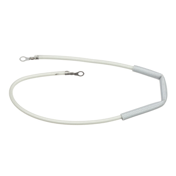 A white wire with a metal ring on the end.