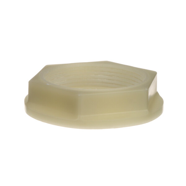 A white plastic Hobart manifold nut.