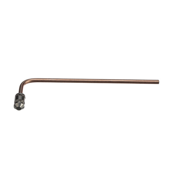 A long metal bar with a handle on a white background.