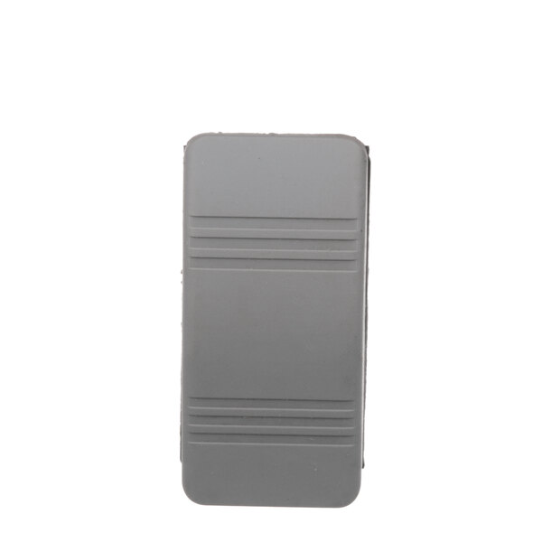 A grey rectangular waterproof rocker switch with stripes on the front.