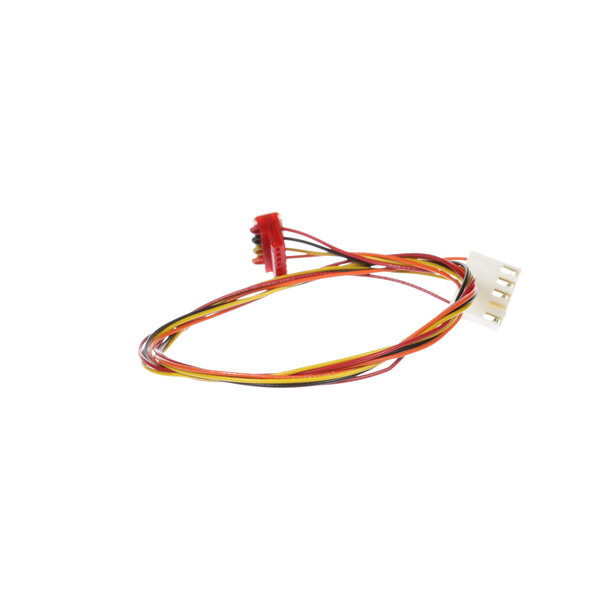 A close-up of a red and yellow Lincoln Connector Leadwire.
