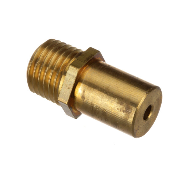 A close-up of a brass threaded pipe fitting
