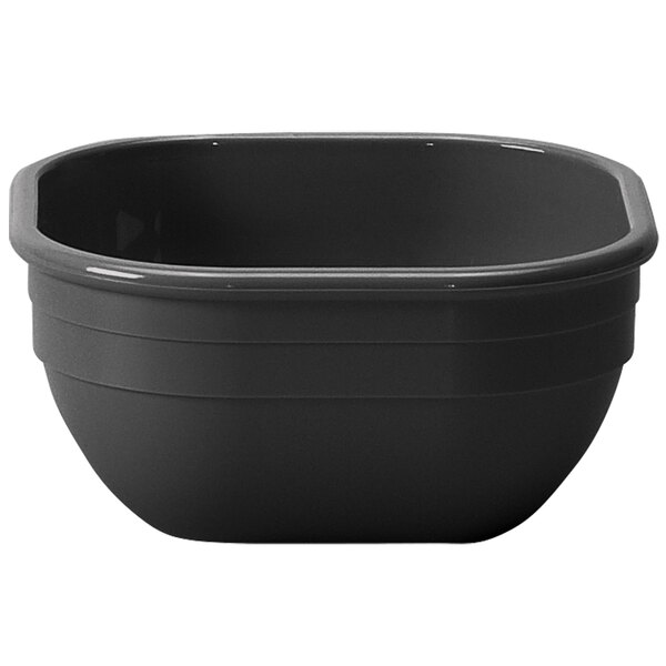 A black Cambro square polycarbonate bowl.