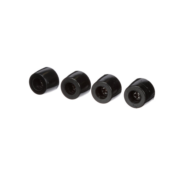 A row of black Lockwood plastic feet with holes in them.