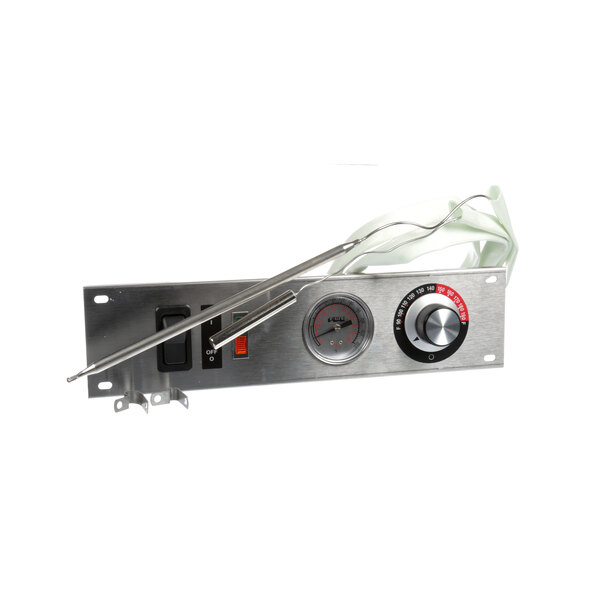 A silver panel with a temperature gauge and a pair of metal rods for a Z-500-1013 Horizonal Conv Kit.
