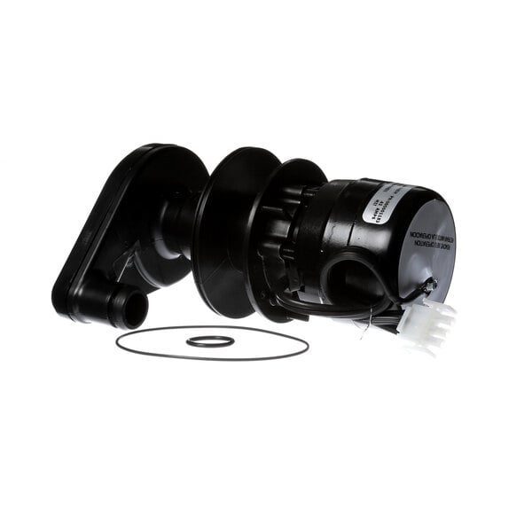 A black plastic Manitowoc Ice water pump with a rubber ring.