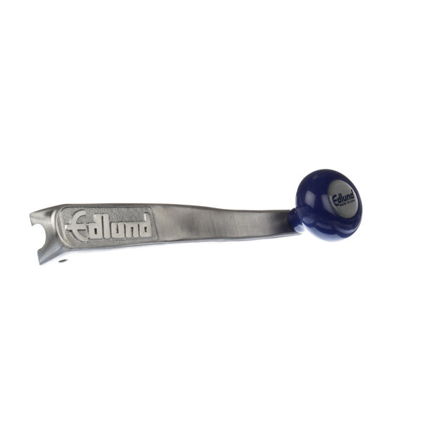 An Edlund can opener handle and knob with a blue handle and silver knob.