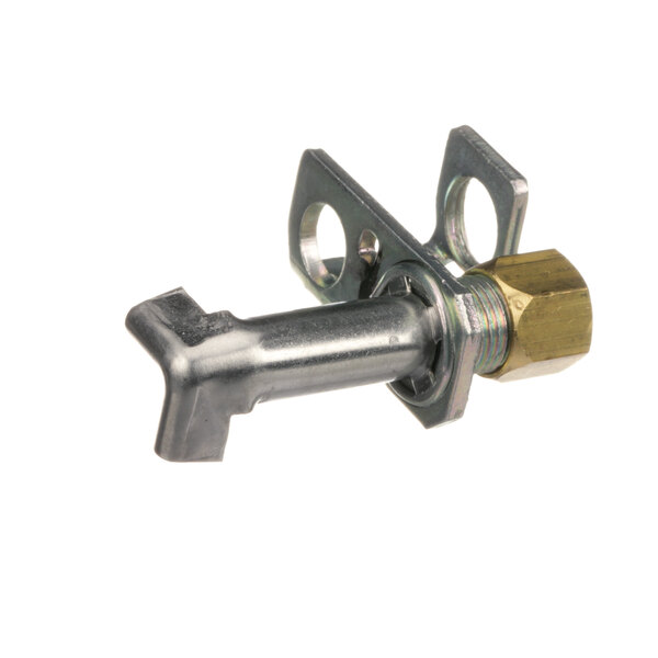 A metal and brass pilot burner fitting with a brass nut.
