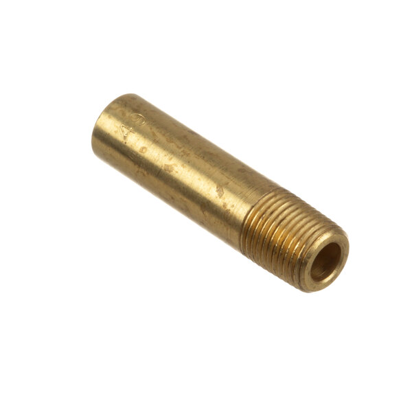 A close-up of a brass threaded tube.