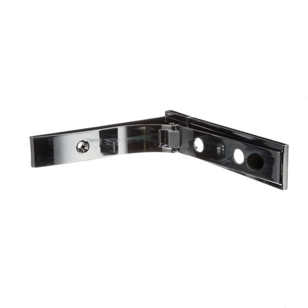 A black metal hinge clip for Vollrath tray slides with two round holes.