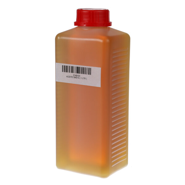 A plastic container of Sammic Pump Oil with a bar code label.