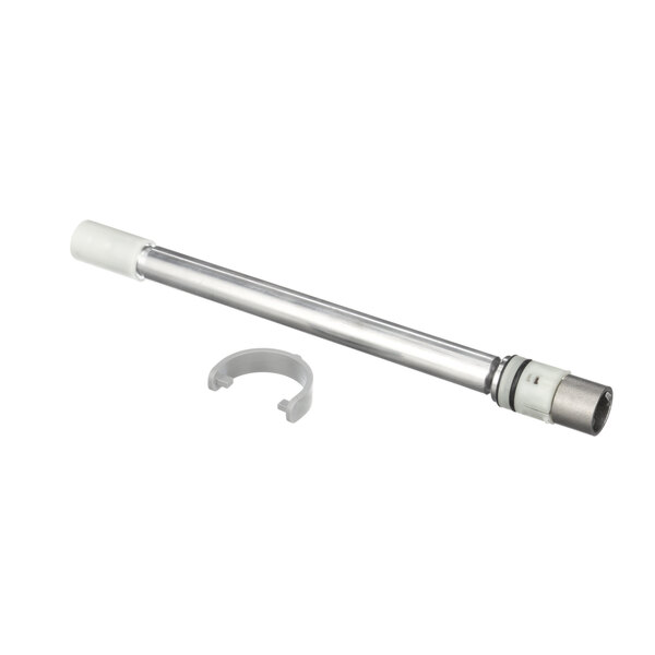 A metal rod with a white plastic sleeve.