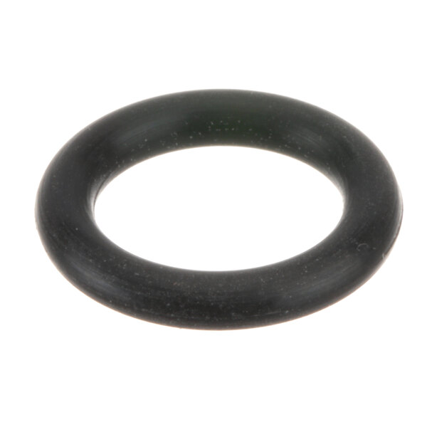 A black round O ring with white specks on a white background.