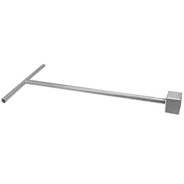 A stainless steel bar with a square object on it.