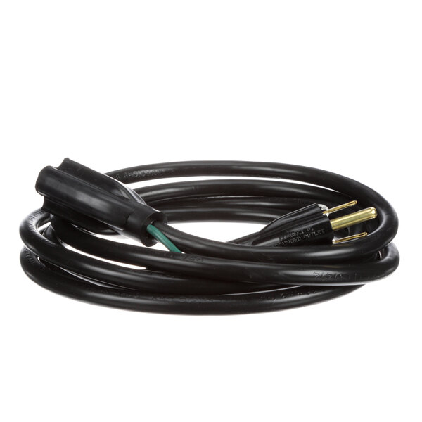 A black electrical cord with a black plug.