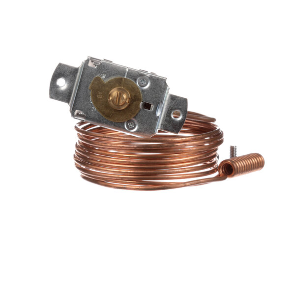 A close-up of a copper coil for a Delfield Ranco thermostat.