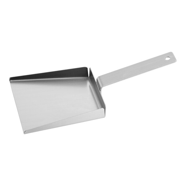 A silver stainless steel Pitco crumb scoop with a handle.