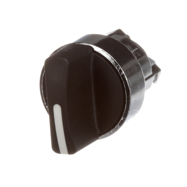 A black and white switch selector with silver trim.