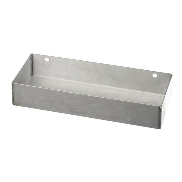 A metal drip tray with holes on the side.