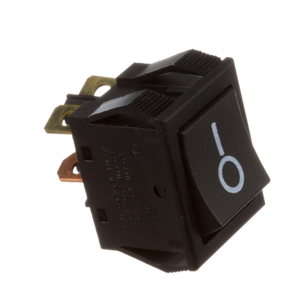 A black Legion Rocker Switch with a white letter and red button.