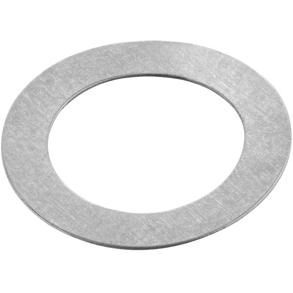 A stainless steel washer with a silver circle.