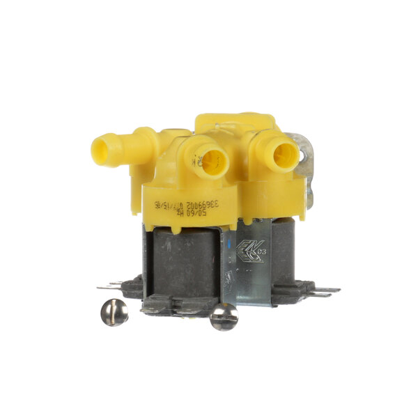 A yellow and silver Groen Z090827 water valve.