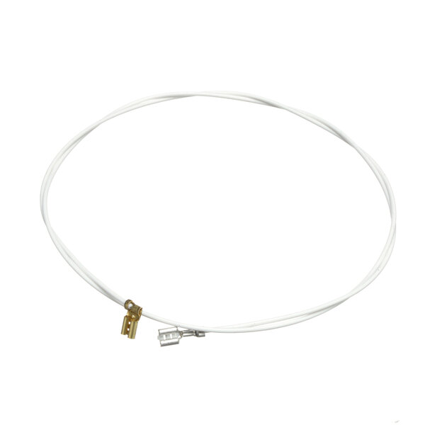 A white wire assembly with two clips.