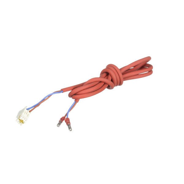 A red cable with white connectors.