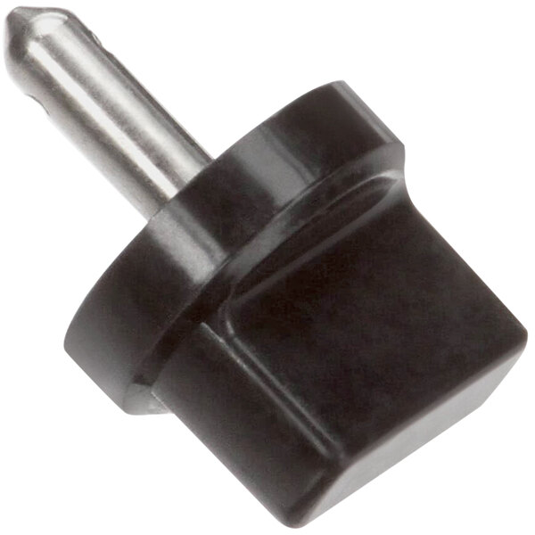 A black plastic knob with a metal shaft.