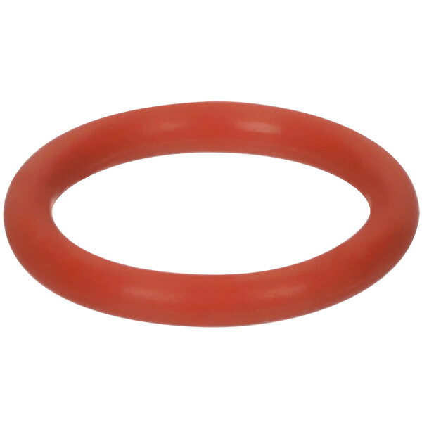An orange rubber O-ring with a red circle on a white background.