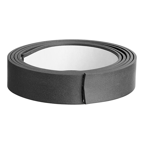 A roll of black rubber tape with white edges.