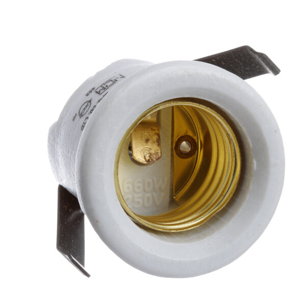 A white Marshall Air light socket with a gold metal insert.