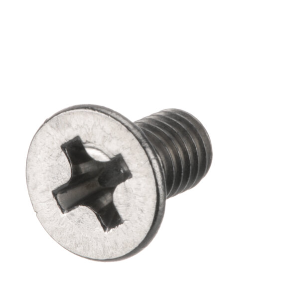 A close-up of a Fagor Commercial Countersunk Screw with a hole in it on a white surface.