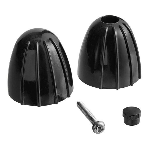 A pair of black plastic cone-shaped knobs with screws and nuts.